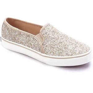 Keds DBL Deck Glitter Champagne Slip On Shoes